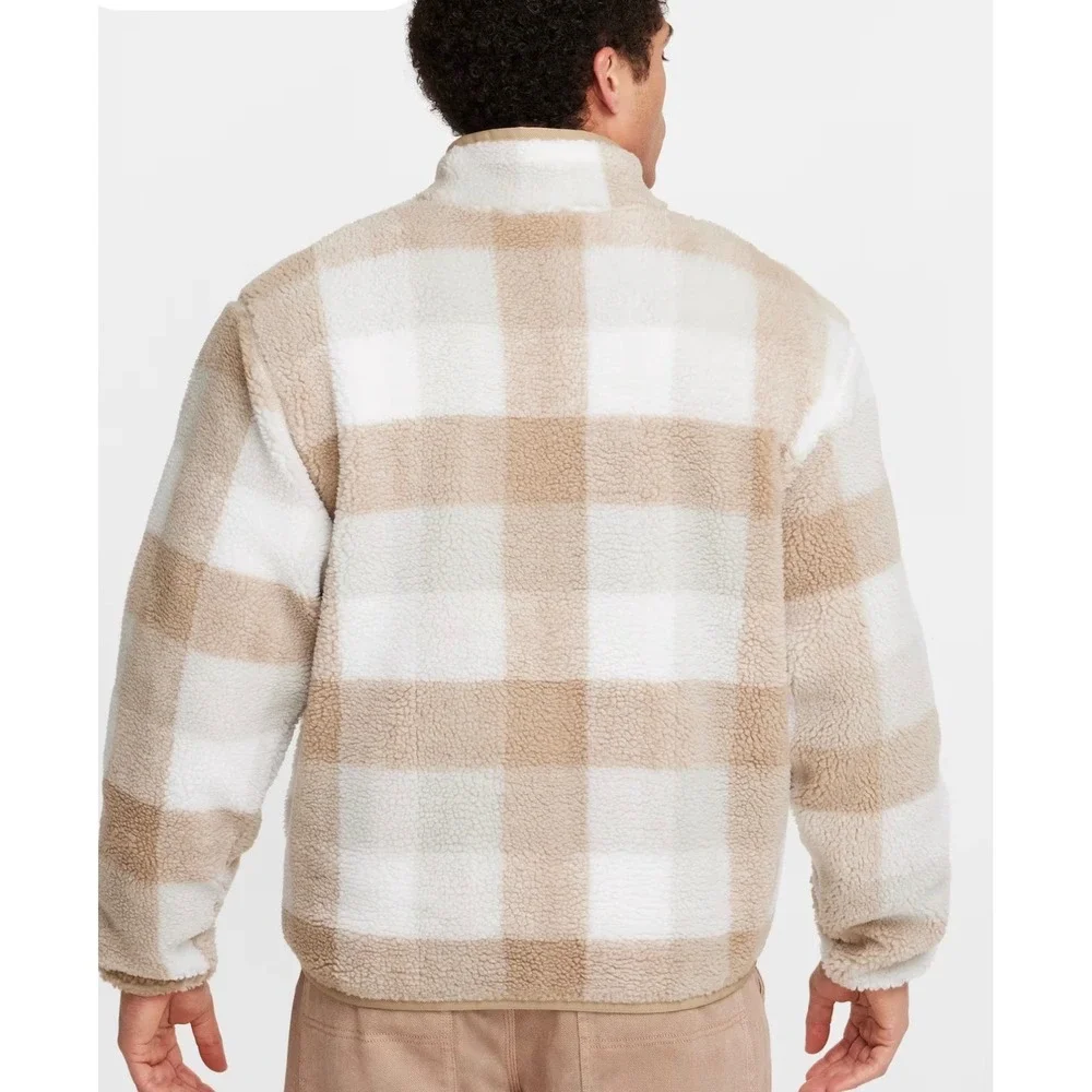 Nike Mens Sportswear Club Fleece Plaid Quarter Zip Pullover Khaki Large NEW